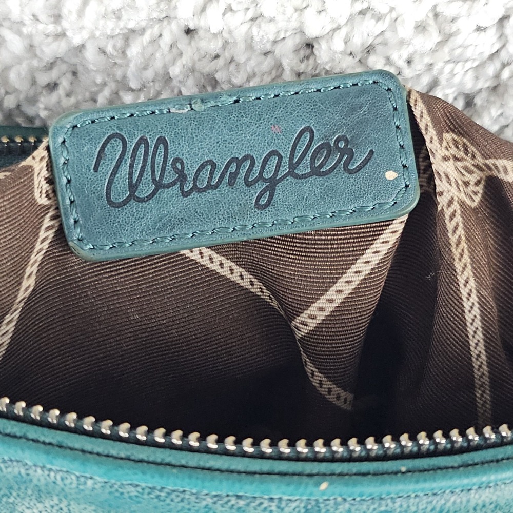 Wrangler Turquoise Fringe Crossbody Messenger Bag Floral Southwest Whipstitch - Picture 4 of 15